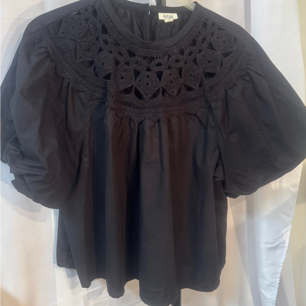 a.n.a Black Crochet Yoke Blouse